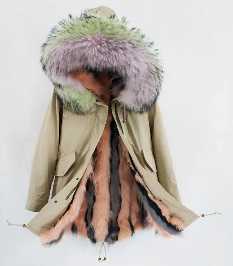 long fox rabbit OFTBUY, пальто с натуральным мехом, зимняя куртка, Женская длинная парка, воротник из натурального меха енота, натуральный Лисий мех, бежевый, роскошная уличная одежда, теплая - Цвет: long fox rabbit