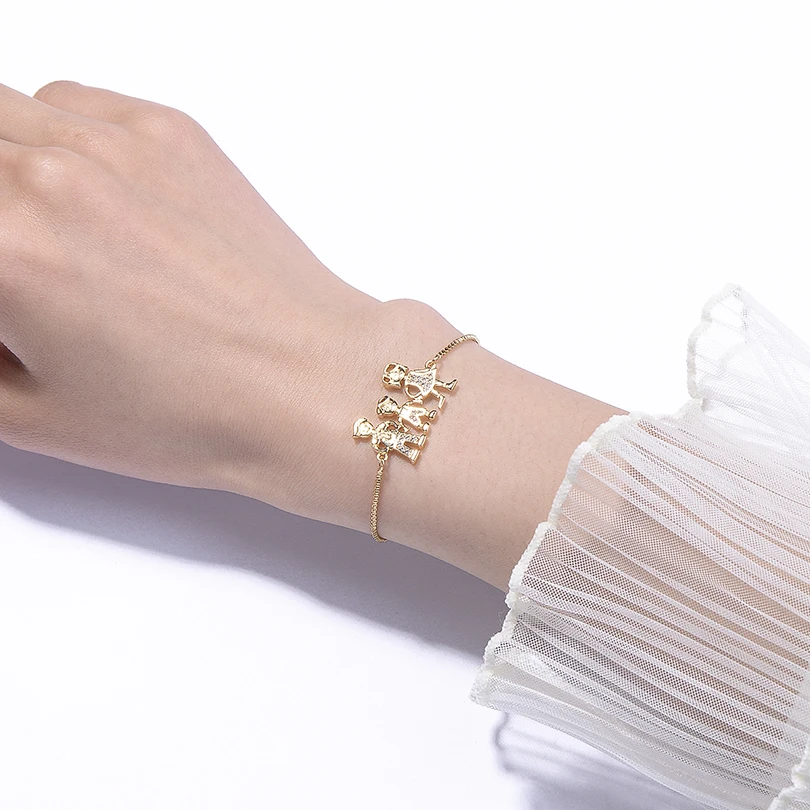 Neovivi Dad Mom Boy Family Charm Bracelets Pave Cubic Zirconia Adjustable Chain Bracelet for Women Men Children Birthday Gifts | Украшения