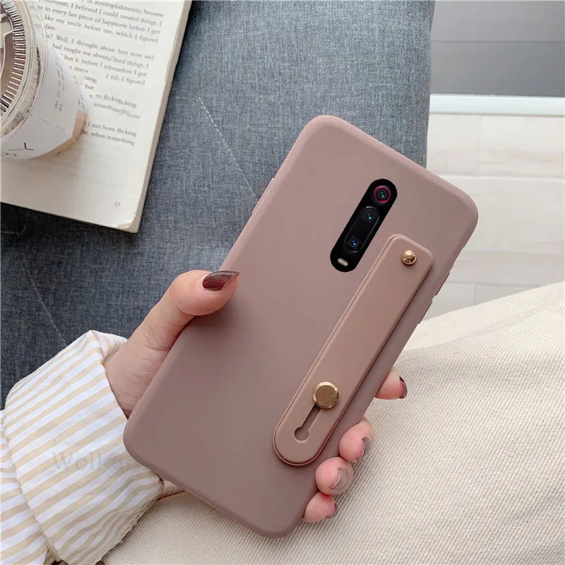 Brown Wrist Strap Hand Band silicone case for xiaomi redmi note 7 6 pro 5 7 7A 6a K20 pro mi 9 8 a2 lite se a1 5x 9t stand back cover - Color: Brown