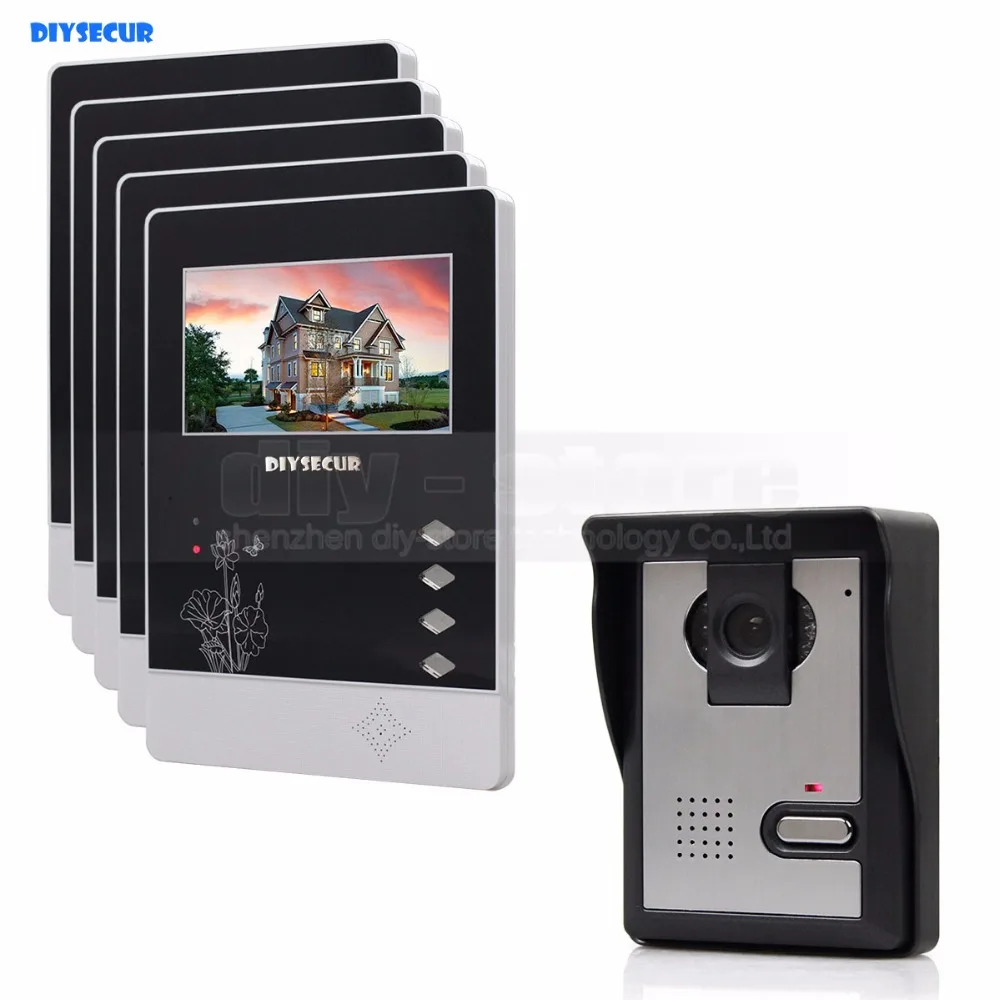 

DIYSECUR 4.3 inch Indoor Monitor + 600 TVLine HD Camera IR Night Vision Video Door Phone Video Intercom 1V5