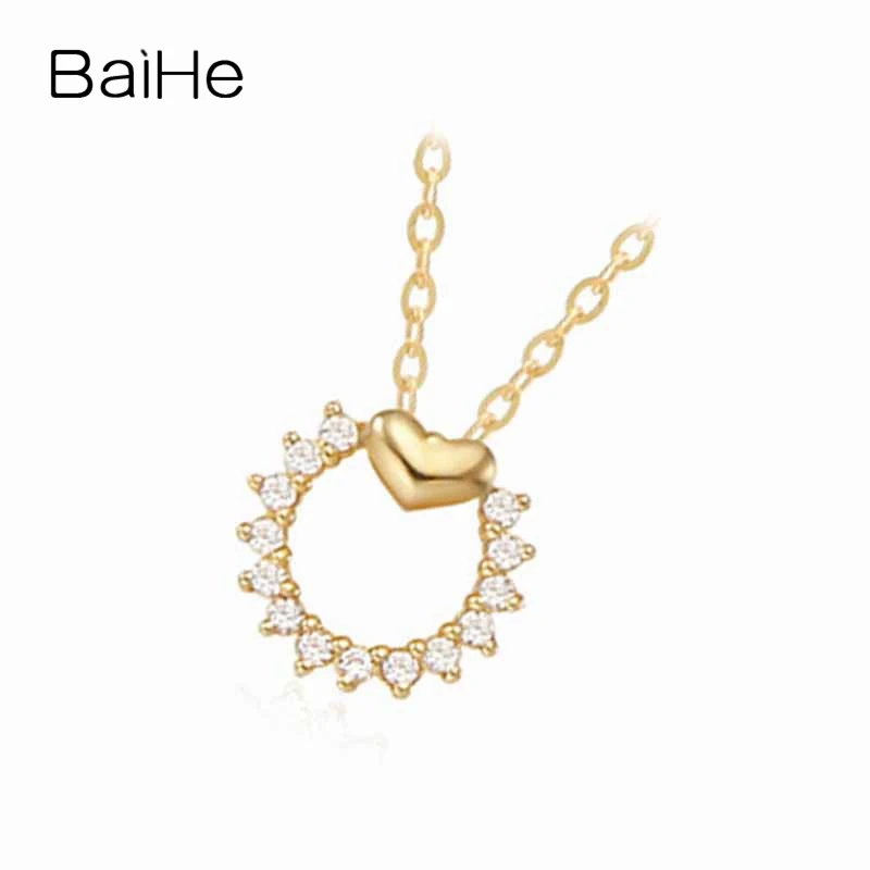 BAIHE Твердые 18K желтое золото 0.07CT круглые натуральные бриллианты женские