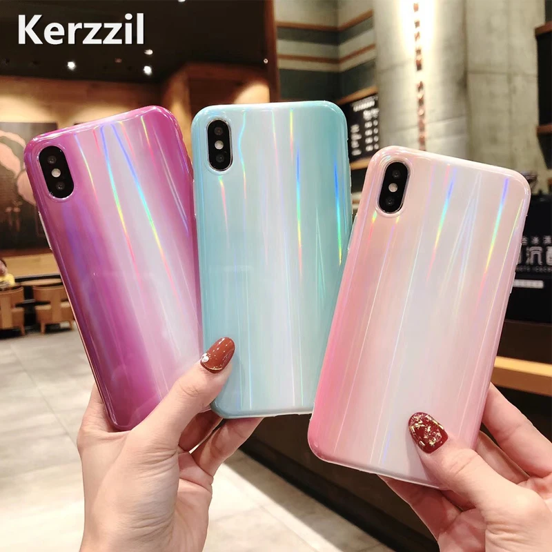 Глянцевый мягкий силиконовый чехол Kerzzil для iPhone X XR XS Max градиентные цветные Чехлы
