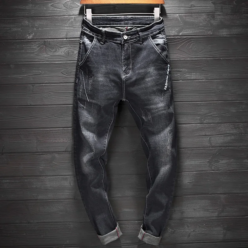 Jeans Men 2019 Spring Black Cotton Strench Straight Slim Fit Classic Pants Trousers Casual Modis Denim Streetwear | Мужская одежда