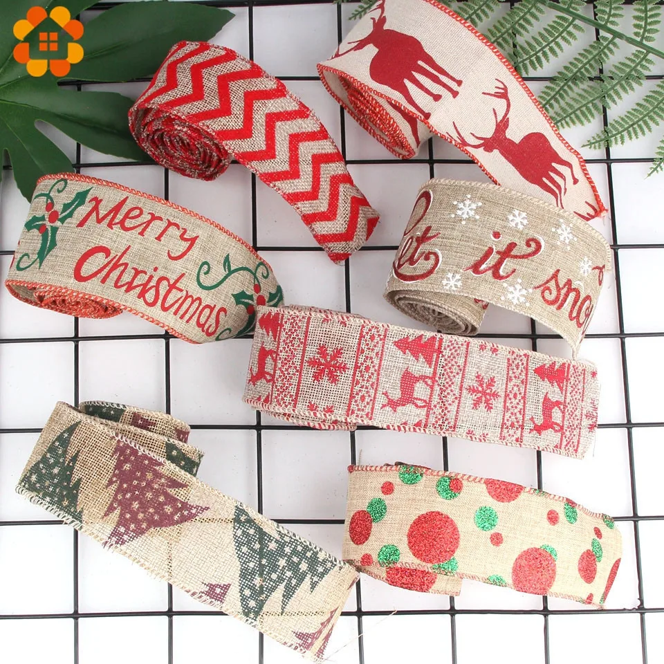 2 м/лот DIY рождественские мешковины джутовые мешковины рулоны Hessian ленты с мультяшным принтом деревенский Винтаж для украшения рождественской вечеринки