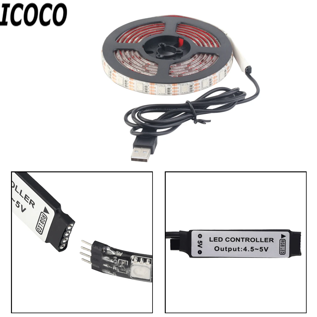 Светодиодная лента ICOCO 1 шт. 12 RGB 5050 SMD черная/белая водонепроницаемая 5 В с пультом