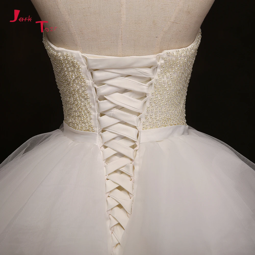 Jark Tozr Real Picture Lace Up Back Luxury Pearls Bodice White Organza Gorgeous Ball Gown Wedding Dresses 2019 Vestidos De Noiva | Свадьбы и