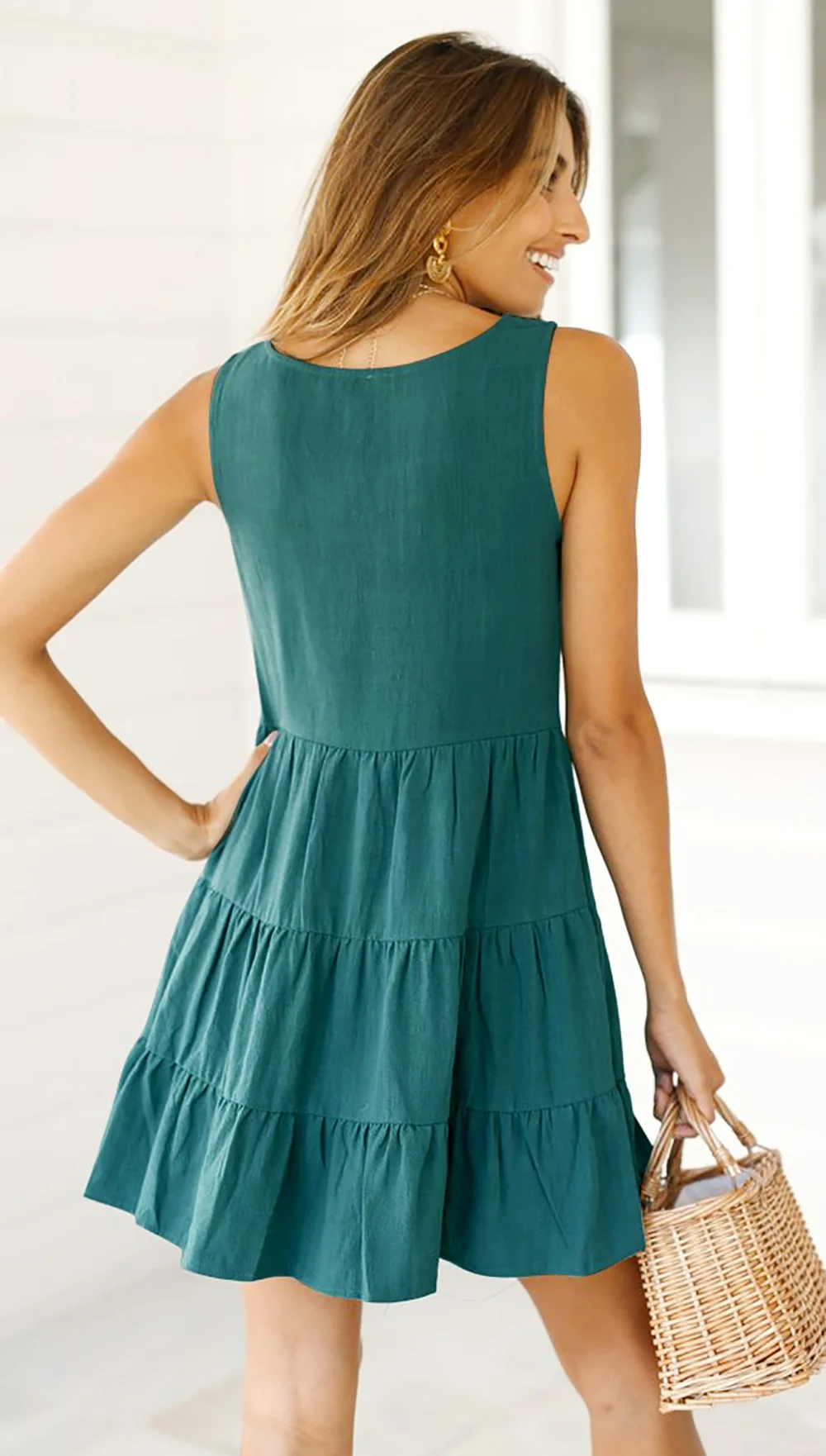 Summer Sleeveless Button Women Dresses Sexy V Neck Fashion Casual A-Line Dress | Женская одежда