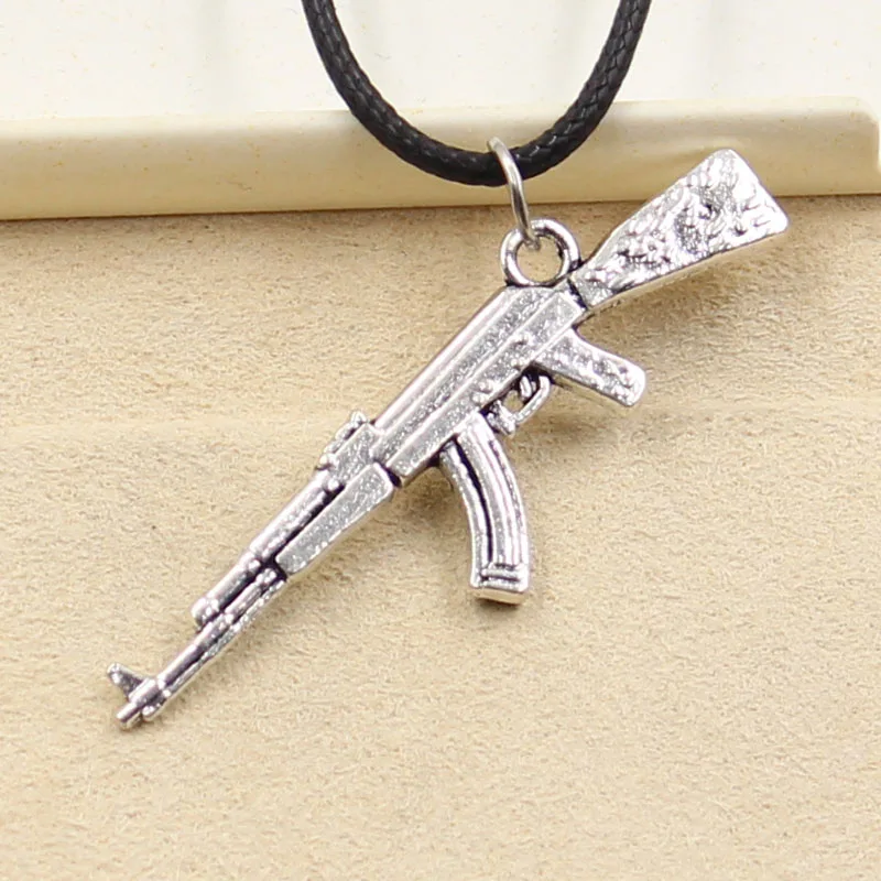 Новый Прочный черный искусственная кожа пистолет AK 47 шнур колье Шарм DIY цепочки и