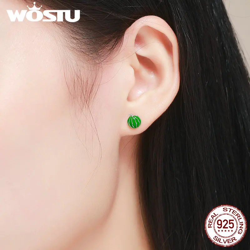 Женские серьги гвоздики в виде арбуза из серебра 100% пробы|stud earrings|stud earrings for