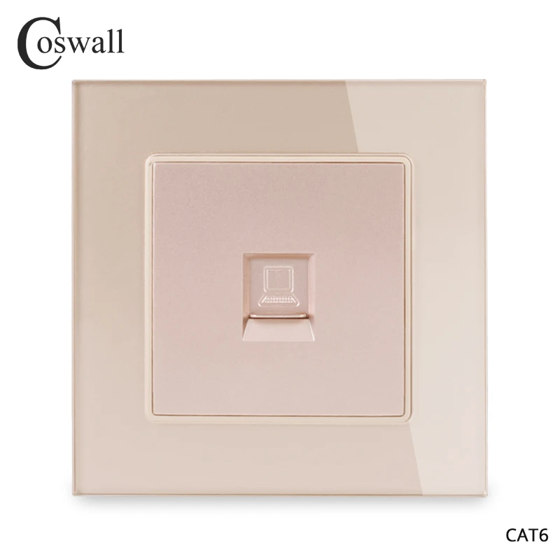 Coswall кристальная стеклянная панель 1 комплект RJ45 Интернет-разъем CAT6 разъем компьютерная розетка настенная розетка для передачи данных