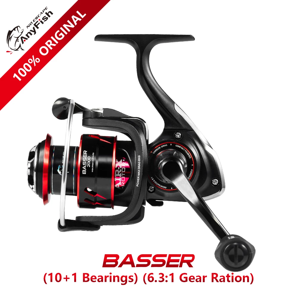 

Anyfish 100% original BASSER 2000/3000/4000/5000/6000 Spinning Fishing Reel Gear Ratio 6.3:1 Max Drag 6kg/8kg 10+1 bearings