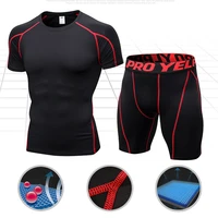 quick dry compression suits short sleeve shirtshorts mens running set fitness tight sport suit men outdoor jogging sportswear