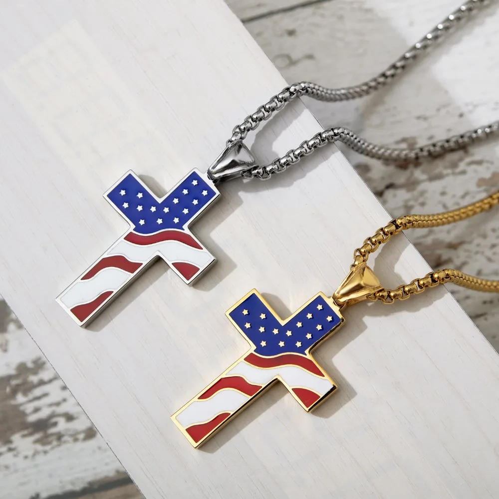 Stars and Stripes Flag Cross Pendant Necklace Novelty Unique Jewelry 2019 New USA Spangled Banner Sign Unisex Gift Cool | Украшения и