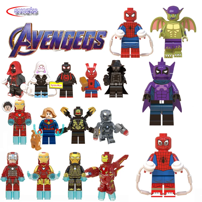 Фильм Legoings Человек-паук Железный человек стих паук-Хэм свиньи Miles Morales Зеленый