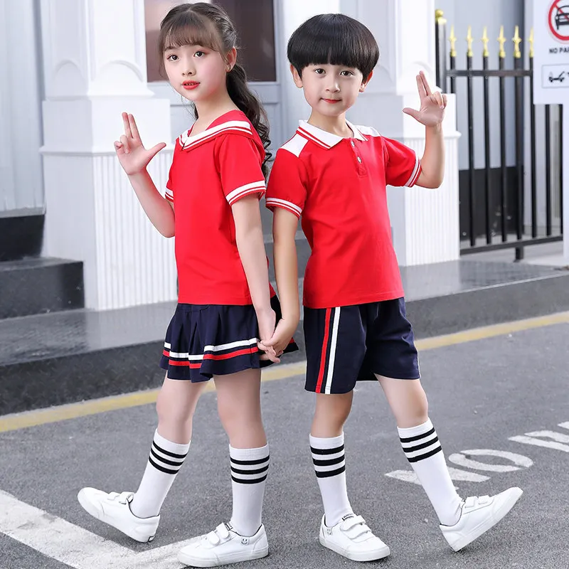 Preppy Style Summer Kids Clothing Set For Boys Girls Fashion Japanese Korean School Uniform Outfits Cosplay Costume 2Pc Suit | Детская
