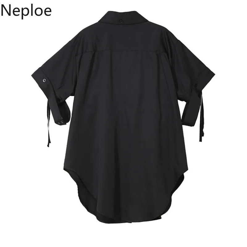 Neploe однотонные рубашки женские летние 2019 Новое поступление отложной воротник