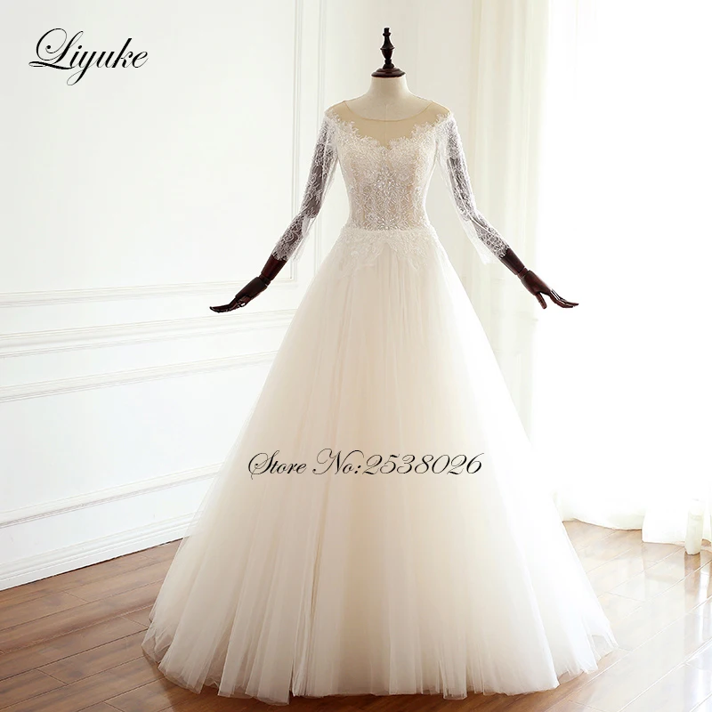 Простое свадебное платье-трапеция Liyuke с V-образным вырезом и кристаллами цвета