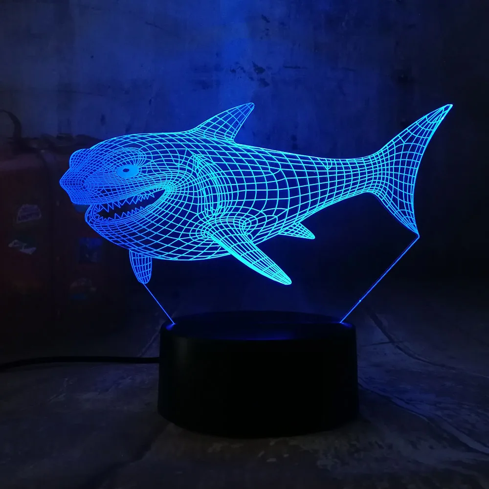 Новый крутой Акулья пасть 3D светодиодный 7 цветов Ночник светильник USB пульт