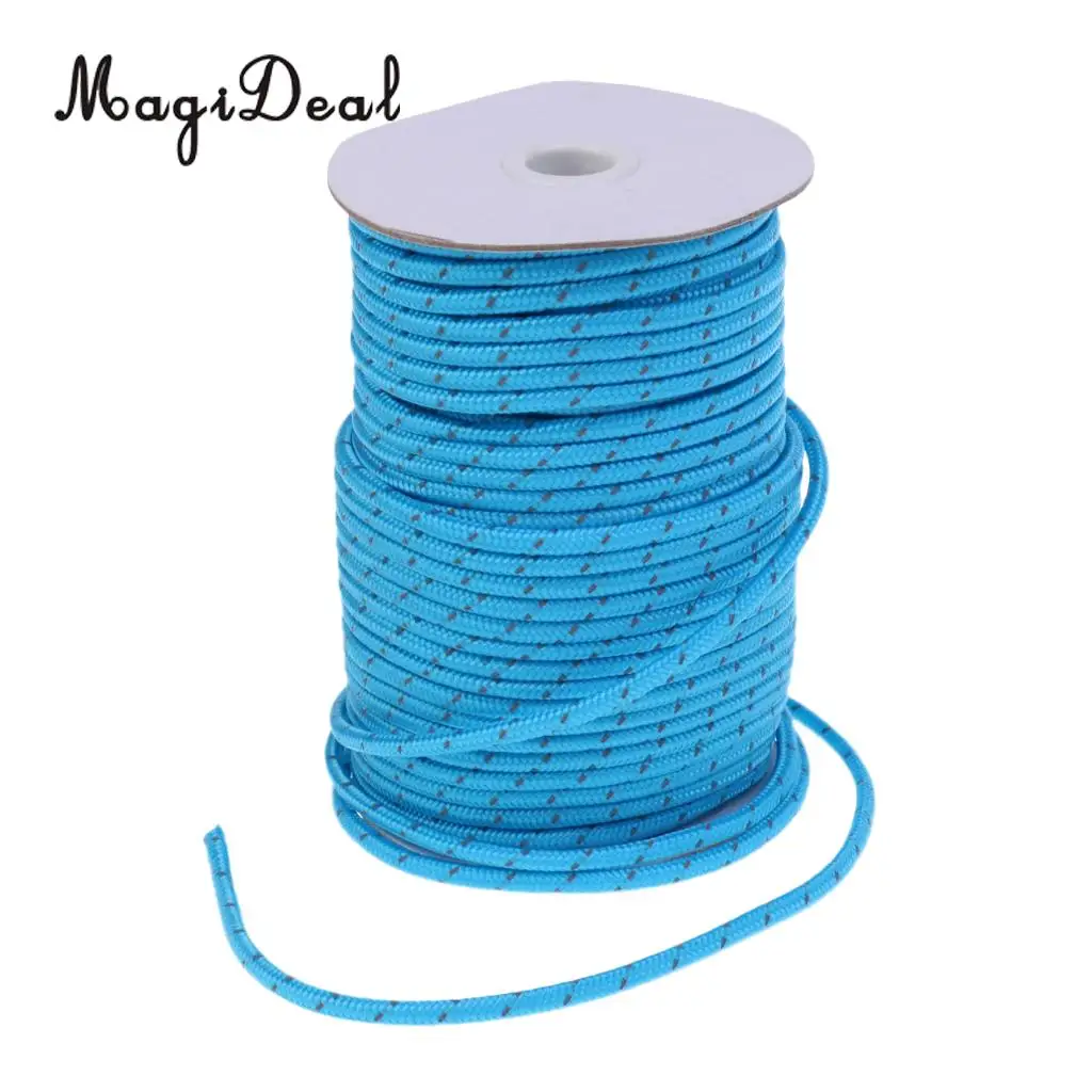 Blue MagiDeal, для улицы, 5 мм, 50 м, светоотражающий, Guyline, для кемпинга, веревка, шнур, Паракорд для альпинизма, рыбалки, рафтинга, аксессуары - Цвет: Blue