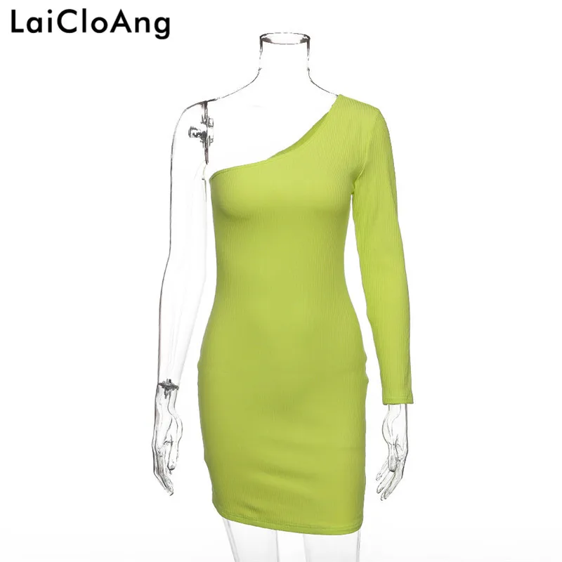 Женское облегающее платье LaiCloAng повседневное мини в рубчик на одно плечо с косой