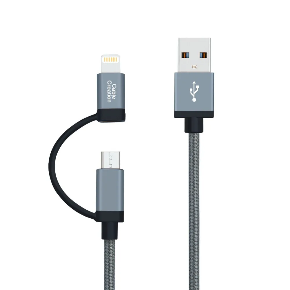 Кабель Lightning 2 в 1 [сертифицирован MFi] кабель CableCreation 0 8 футов и Micro USB для кабеля