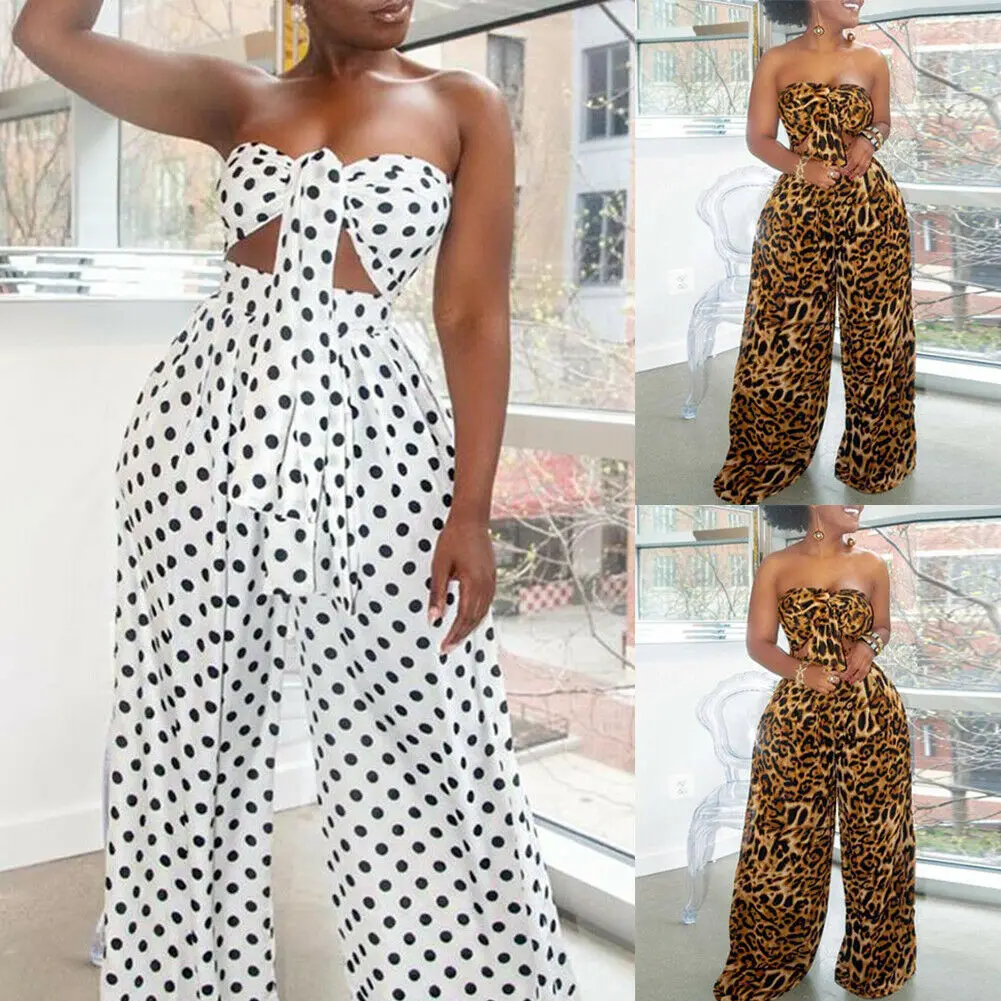 Женский комбинезон с принтом в горошек укороченный топ запахом на груди + длинные