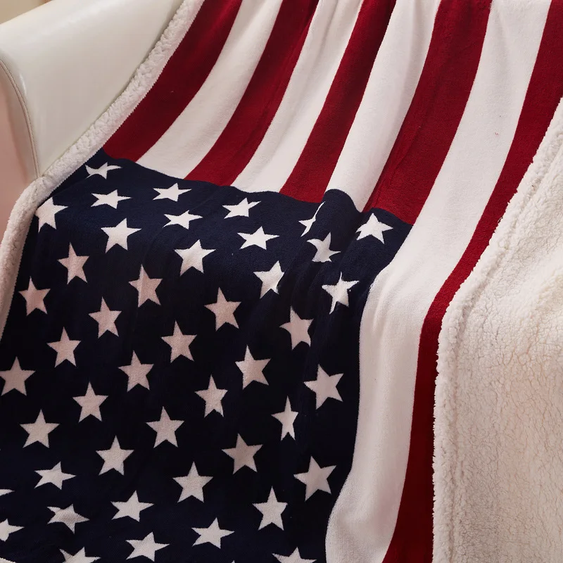 Британский и американский флаг Кашемировое зимнее меховое одеяло двойное