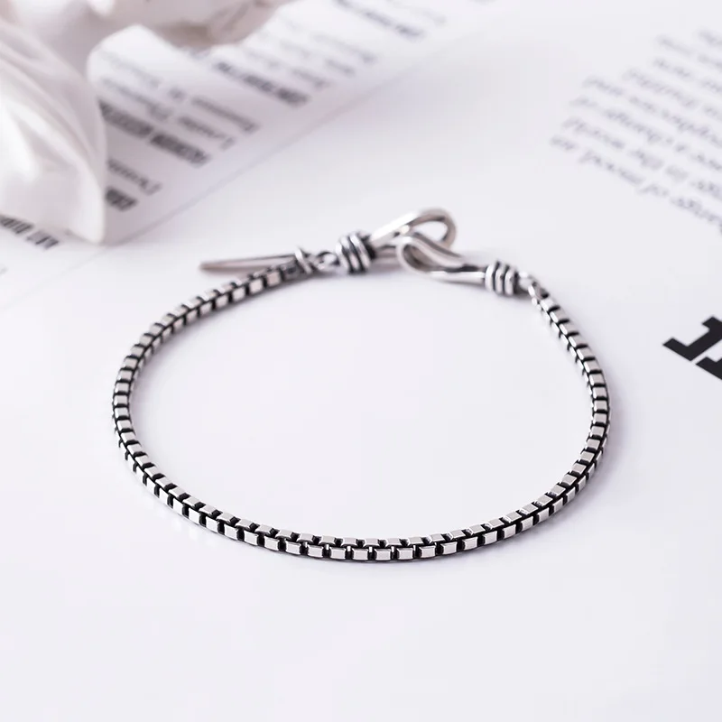 Женский и мужской браслет из тайского серебра винтажная цепочка 3 мм длиной 21 см в