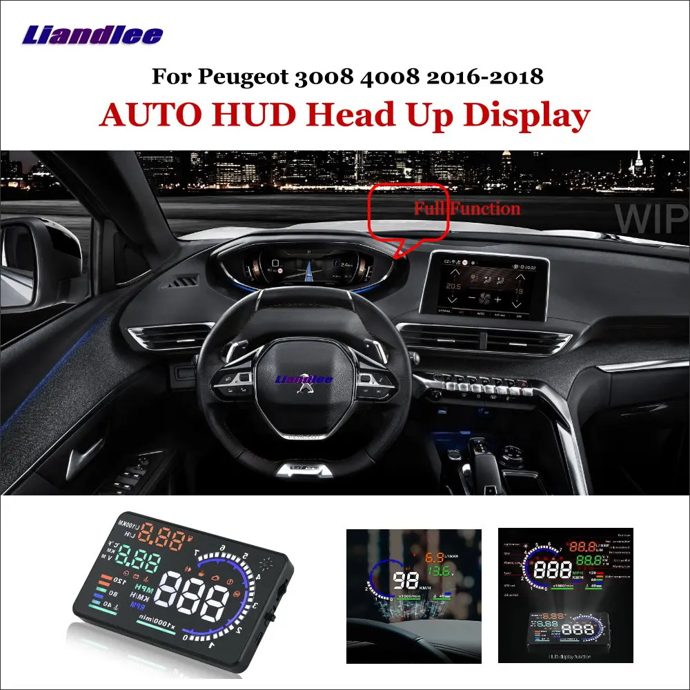 

Liandlee Full Function HUD Car Head Up Display For Peugeot 3008 4008 2016-2018 Safe Driving Screen OBD Data Projector Windshield