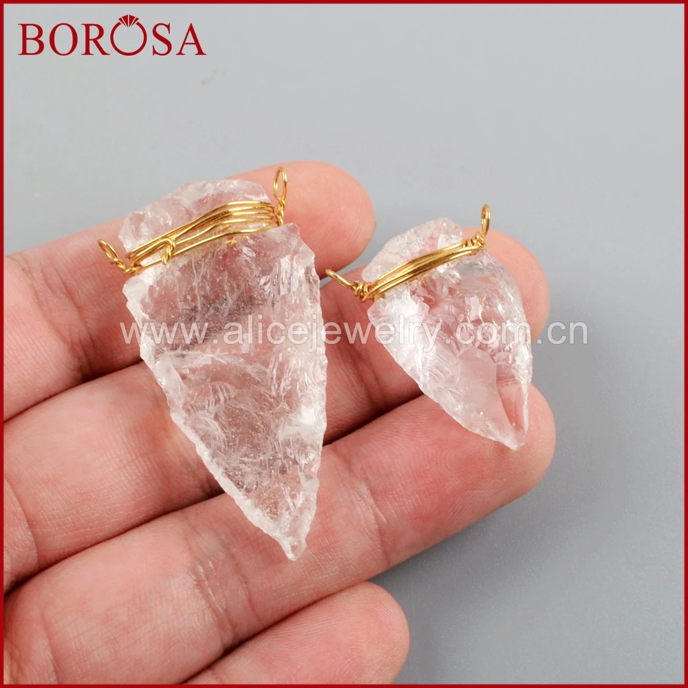 BOROSA 10/20pcs Gold Wire Wrap White Quartz Arrowhead Connectors Drusy Pendant Natural Jewelry for Necklace G1646 | Украшения и