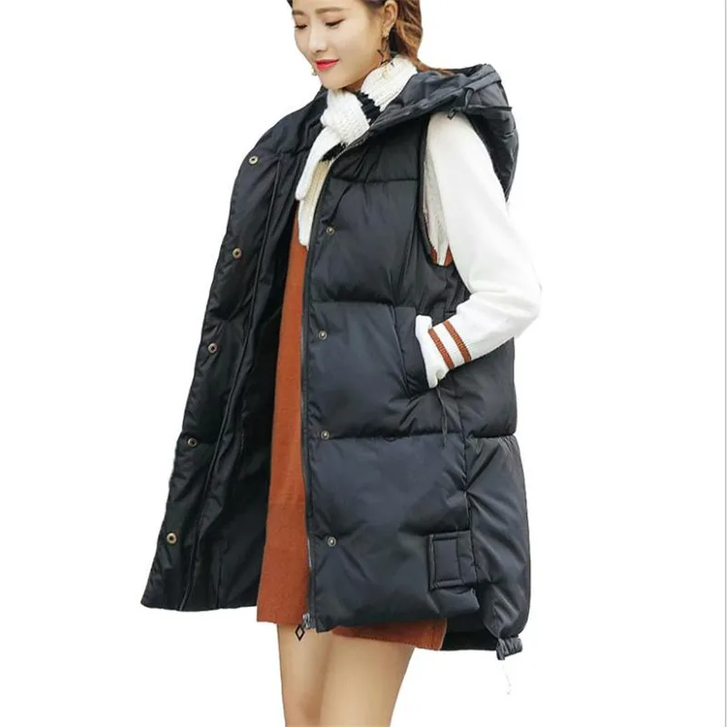 

Women Fashion Autumn Winter Vest 2018 New Medium-Long For Winter Vest Female Hooded Warm Waistcoat Sleeveless Vest Mujer Q1155