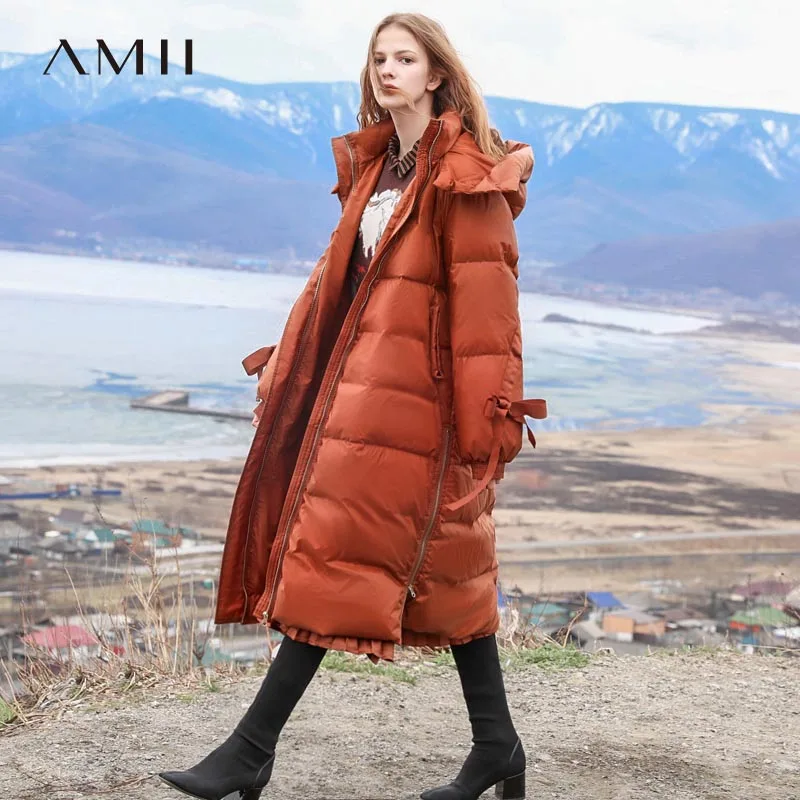 Женский минималистичный пуховик с капюшоном Amii зимняя повседневная Однотонная