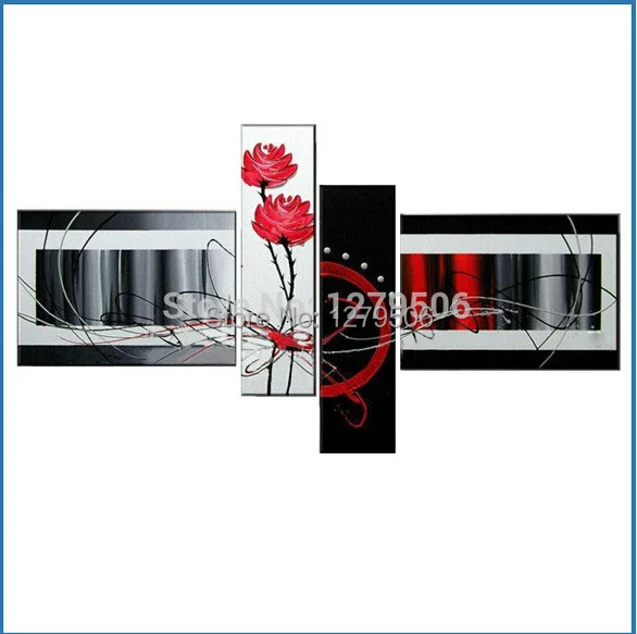 100% ручная роспись декоративные картины маслом красный цветок лотоса на холсте