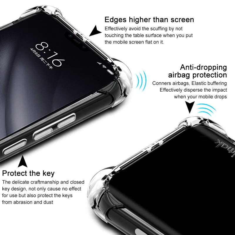 Чехол IMAK Corners Airbag ДЛЯ Xiaomi Mi 8 Lite Youth 8X Мягкие TPU Чехлы для Dual Full Cover Матовая