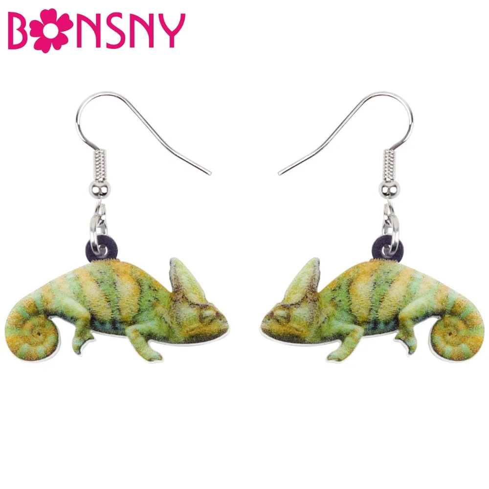 

Bonsny Acrylic Novelty Green Lizard Gecko Earrings Big Long Dangle Drop Trendy Jewelry For Women Girls Teens Animal Charms Gift