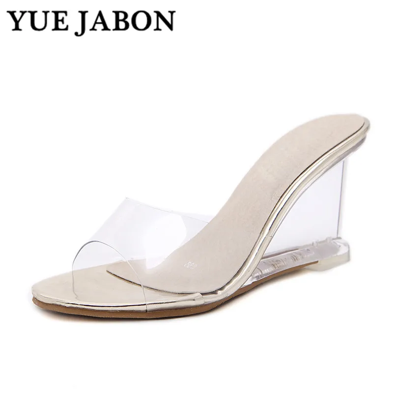 New Women Slippers Summer Shoes High Heels Woman PVC Transparent Wedge Heel Open Toe Female Shoe | Обувь
