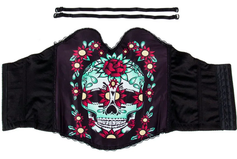 Черные корсеты и бюстье с цветочным принтом сексуальный готический корсет для