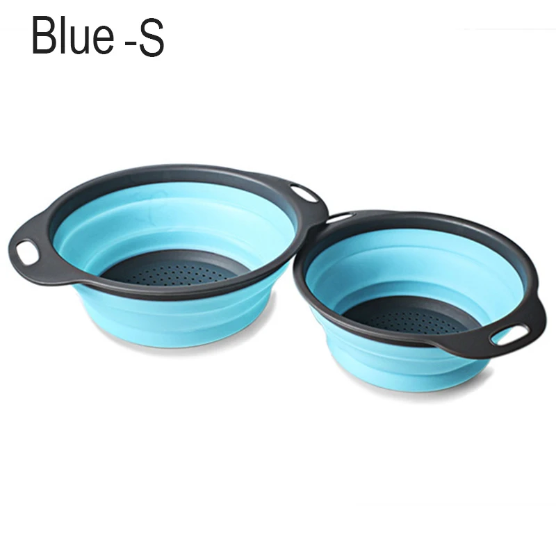 Blue S Многофункциональный кухонный складной силиконовый дуршлаг для фруктов и овощей Экономия пространства объятия-предложения - Color: Blue S