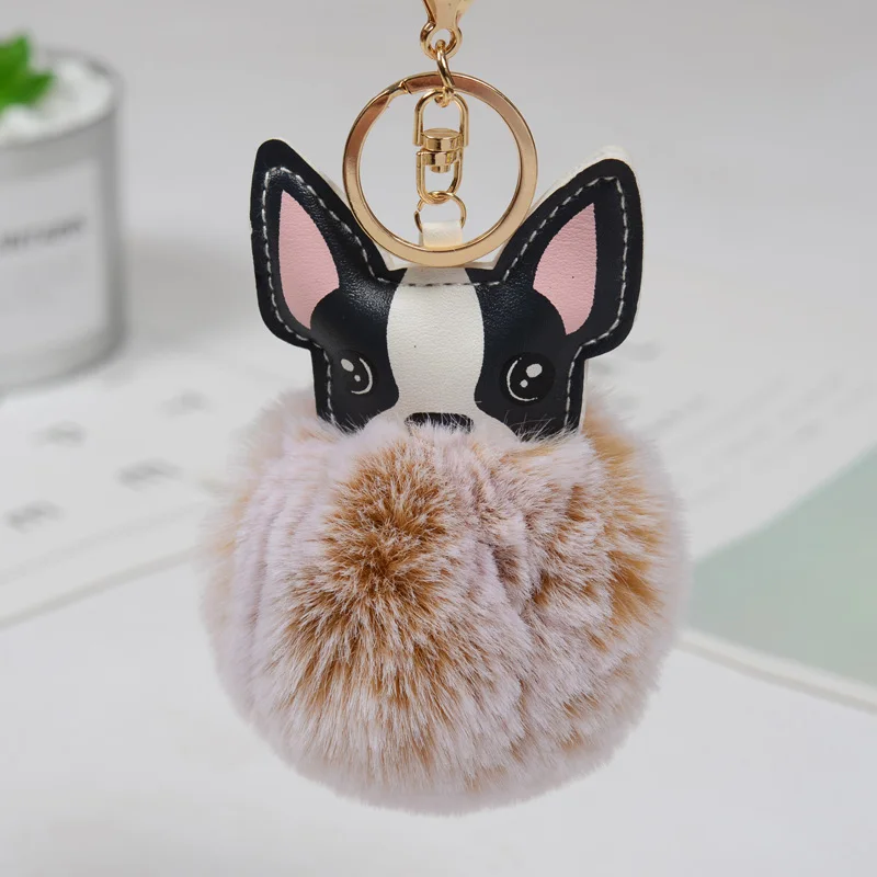 

Fashion Artificial Rabbit Fur New Dog Key Chain Double Color Keyring for Women Bag Car Pompom Pendant Jewelry Key Holder EH844