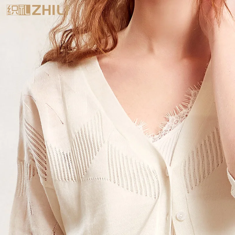 ZHILI 2019 Spring Women's Half Sleeve Lightweight Thin Cardigan Coat |