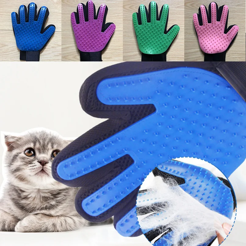 Синяя щетка-перчатка для чистки животных кошек силиконовые перчатки на палец