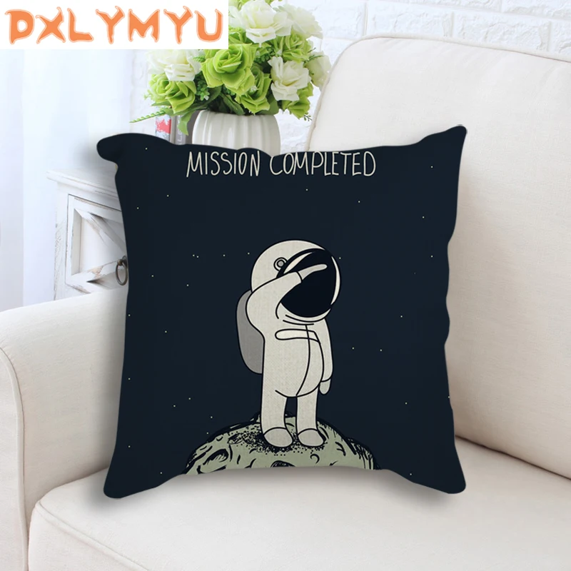 Cartoon Planet Star Rocket Spaceman Space Painting Print Cushion Throw Pillow For Sofa Seat Linen Pillowcase Home Decor | Дом и сад