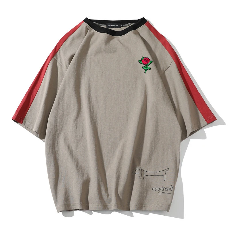 New Arrival Rose T Shirt Harajuku Embroidery T-shirt Streetwear Fashion Men Top Tees US Size S-XL |