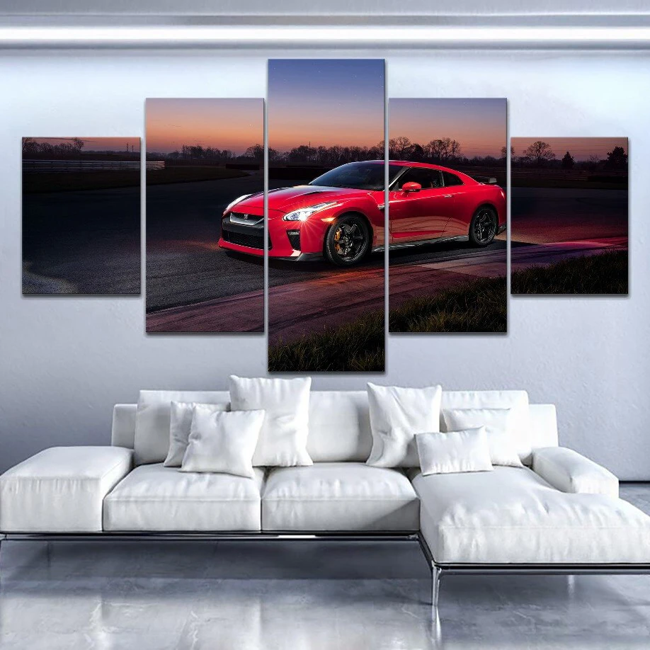 Картина на холсте современное настенное искусство 5 панелей пейзаж стиль Red GTR Track