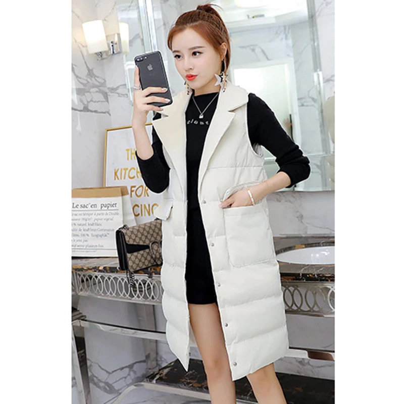 Autumn winter Women Cotton Down Vest 2018 New Fashion Medium long section Female Coat Slim Large size Thickening | Женская одежда