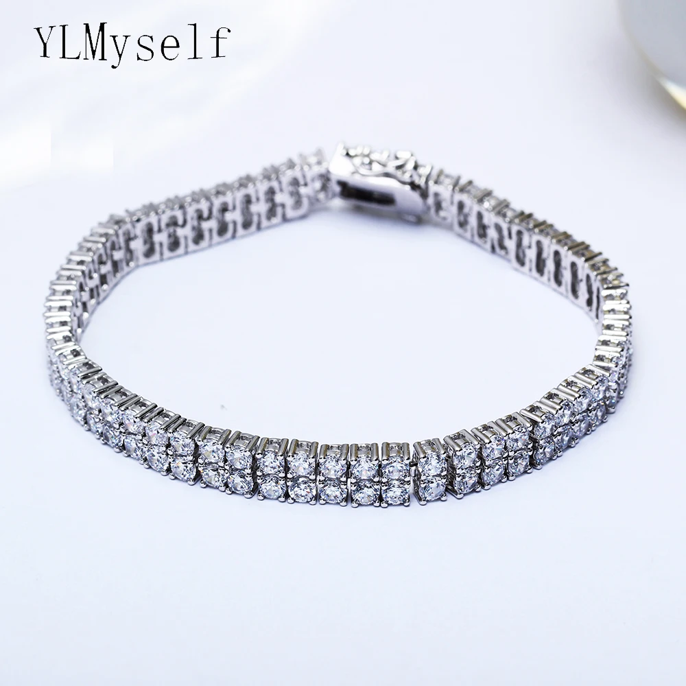 

18.5cm of 2 lines tennies Bracelets & Bangles setting white tiny round crystal stones rhodium plate wedding party Bracelet