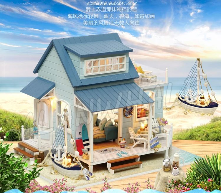 Миниатюрный Кукольный дом с видом на море Вилла пляжная лодка Сделай Сам