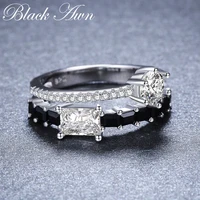 2021 new trendy 925 sterling silver fine jewelry engagement black spinel engagement ring for women anillos mujer g047