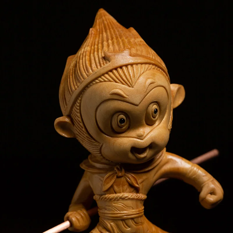 10 см миниатюрная статуя Sun Wukong облако Обезьяна Король резьба по дереву китайская