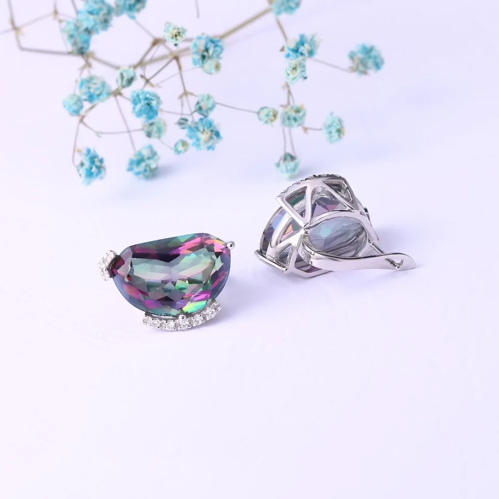 GEM'S балетные серьги-гвоздики из натурального радужного мистического кварца, однотонные 925 пробы, серебряные Разноцветные серьги для женщин, для свадьбы